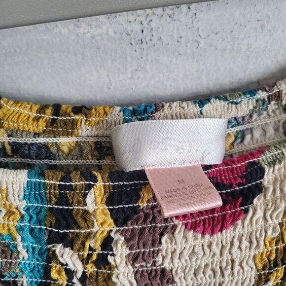 Band of Gypsies Multicolored Romper Pants Short Sleeve Smocking Jumpsuit Size M - Picture 2 of 10